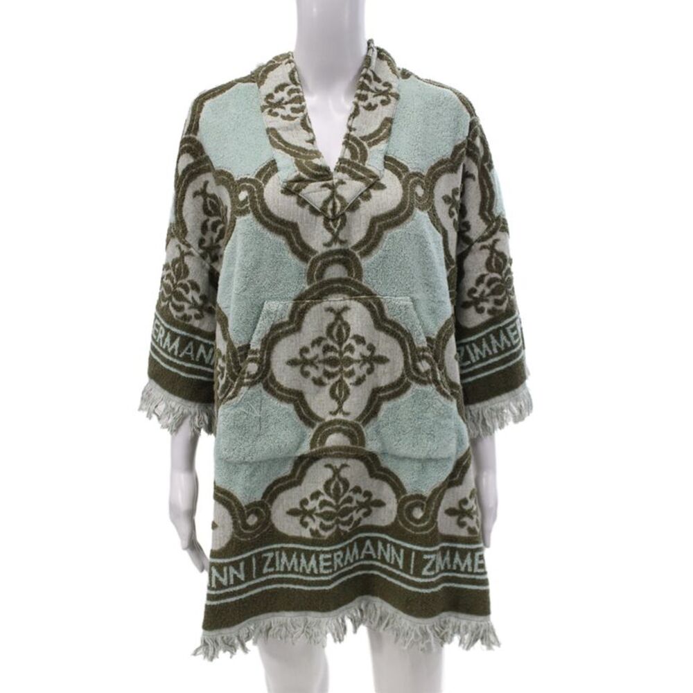 Zimmermann Women Bohemian Green Cotton V Neck Short 3/4 Sleeve Dress Size 0
